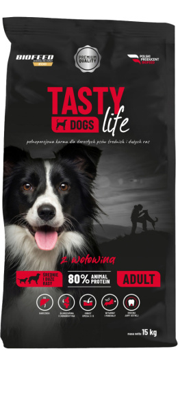 Karma Sucha Dla Psa z Wołowiną Tasty Dogs Life Adult Średnie & Duże Psy 15kg Biofeed