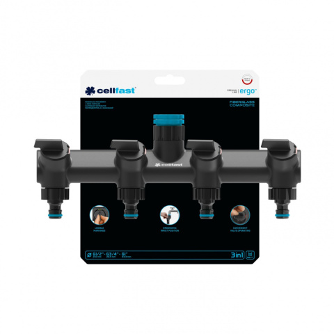 Przyłącze Węża Ogrodowego Do Kranu z Rozdzielaczem Poczwórnym 3/4"-1" GW x Szybkozłącze 53-240 Ergo Cellfast