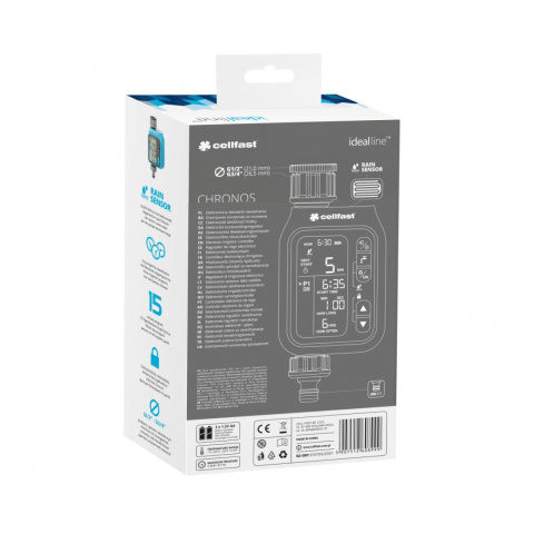 Sterownik Nawadniania Cyfrowy Bateryjny z Czujnikiem Deszczu 1" - 3/4" x Szybkozłącze 52-057 Chronos Ideal Cellfast