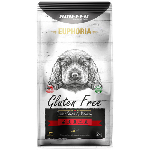 Karma Sucha Dla Psa Bezglutenowa z Wołowiną Euphoria Gluten Free Junior Small & Medium 2kg Biofeed