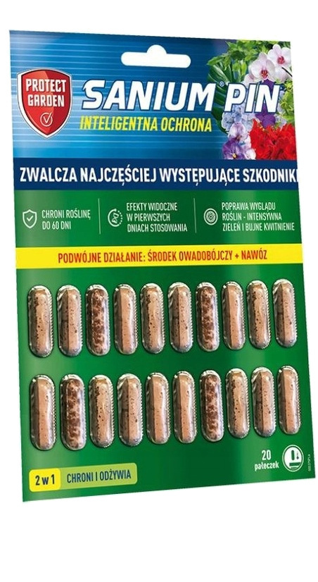 Sanium Pin 2g x 20szt Pałeczki z Nawozem Owadobójcze Do Zwalczania Szkodników w Uprawach Roślin Protect Garden