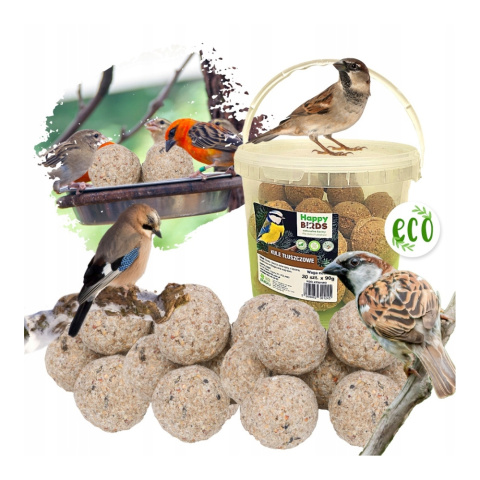 Kule Tłuszczowe Dla Ptaków 90g x 50szt Wiaderko Happy Birds Kule Tłuszczowe Dla Ptaków 90g x 50szt Wiaderko Happy Birds