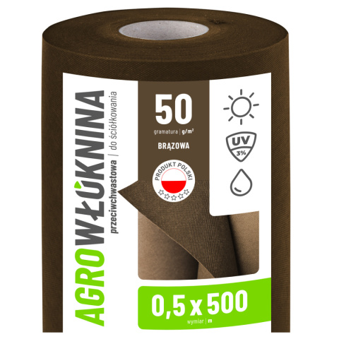 Agrowłóknina Brązowa 50g/m2 UV 0,5m x 500mb GF Agro Agrowłóknina Brązowa 50g/m2 UV 0,5m x 500mb GF Agro