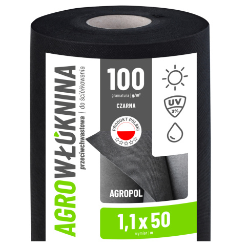 Agrowłóknina Czarna 100g/m2 UV 1,1m x 50mb AgroPol