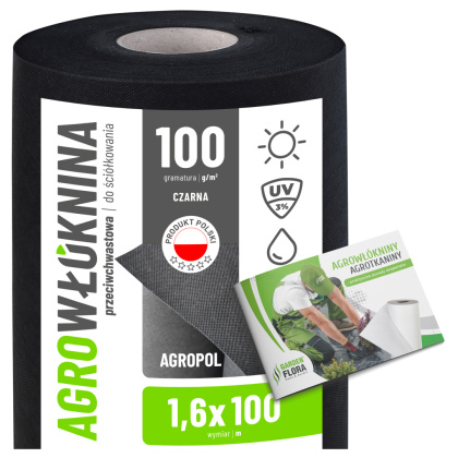 Agrowłóknina Czarna 100g/m2 UV 1,6m x 100mb AgroPol