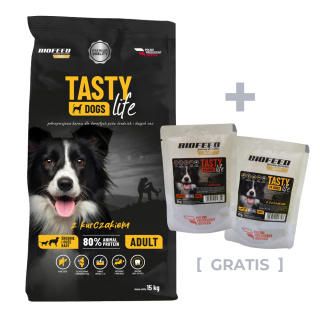 Karma Sucha Dla Psa z Kurczakiem Tasty Dogs Life Adult Średnie & Duże Psy 15kg Biofeed