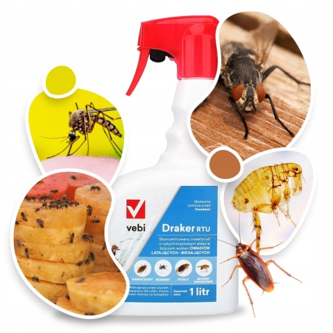 Draker RTU Spray Środek Owadobójczy Na Mrówki Pchły Kleszcze Komary 1l vebi
