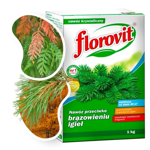 Nawóz Do Iglaków Przeciw Brązowieniu Igieł Antybrąz Mineralny Granulat 1kg Karton Florovit