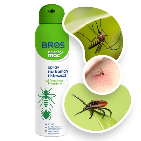 Spray Na Komary i Kleszcze Zielona Moc 90ml Środek Owadobójczy Na Owady Latające Bros