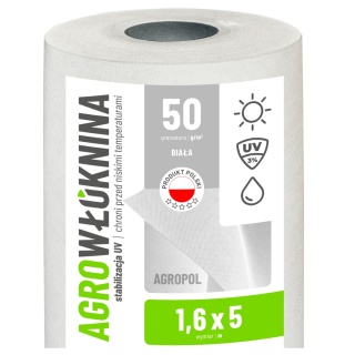 Agrowłóknina Biała 50g/m2 UV 1,6m x 5mb AgroPol