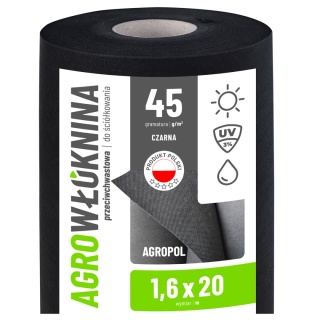 Agrowłóknina Czarna 45g/m2 UV 1,6m x 20mb AgroPol